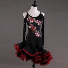 Latin Salsa Tango Floral Ballroom Dance Dress Performance Rumba Cha Cha Rhythm