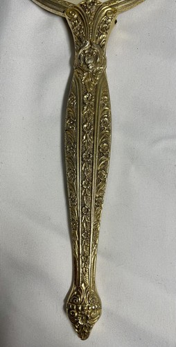 Vintage French Victorian Hand Mirror Fine Detailed Handle Bronze Brass 14” Long - Picture 4 of 9