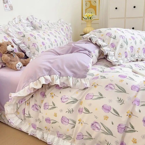 Korean Princess Style Bedding Set PinkBear Quilt Cover Lace Ruffles Duvet Covers - Bild 32 von 36