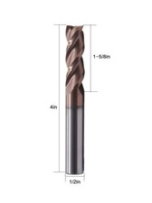 For Aluminum 1/2"x1-5/8" x 4" 37 3 Flute Helix Carbide End Mill-ZRN Coated- 1PC