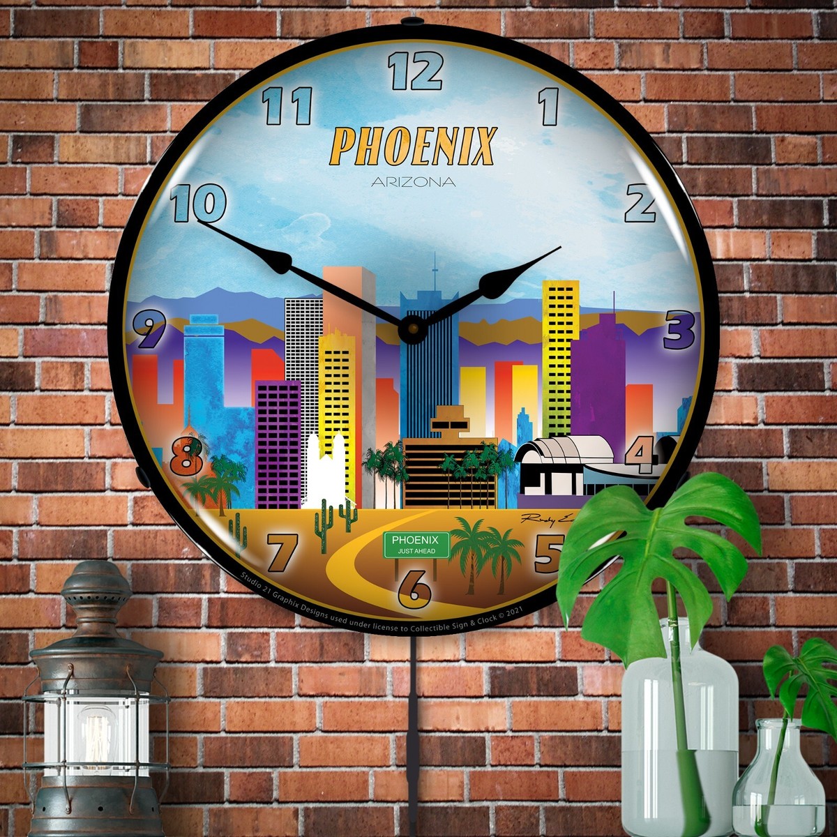 Phoenix, Arizona City Skyline, Lighted Backlit LED Wall Clock Free