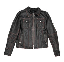 Vintage Motor Black Leather Jacket Size Small 90s Racecar Jacket Motorcycle Jack