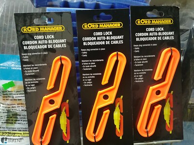 3 Pack Bayco Kord Manager Extension CORD LOCK Keeps Cords Plugged In Safely.   