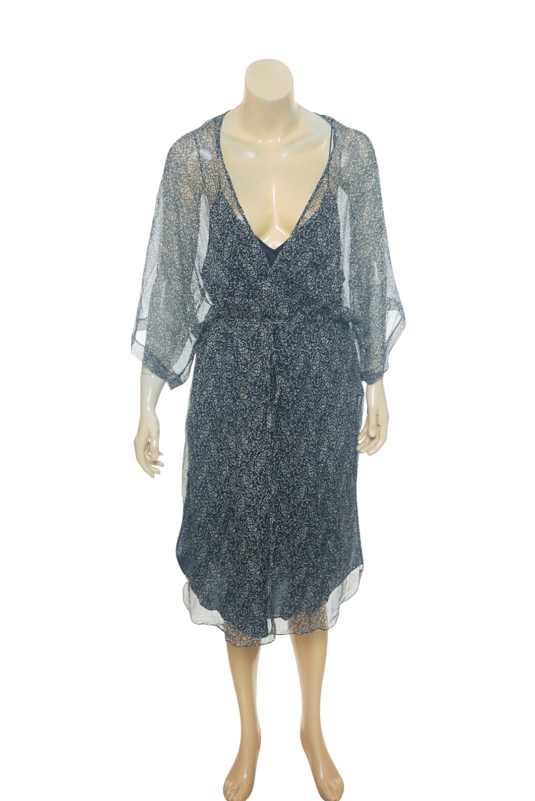 Doen Floral Printed Dress M 8 Women's Casual 3/4 Sleeve Silk Boho Midi NEW 31640