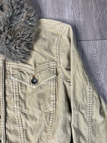 DKNY Women’s Tan Corduroy Blazer Jacket w/ Detachable Fur Collar Size Large - 第 7/19 張圖片