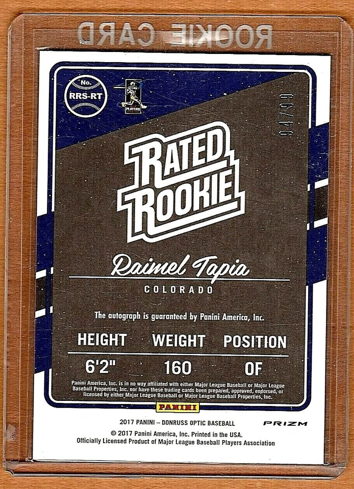 2017OPTIC "SSP" RAIMEL TAPIA "RATED ROOKIE ORANGE "94/99" ROCKIES"on card AUTO - Image 3 of 4