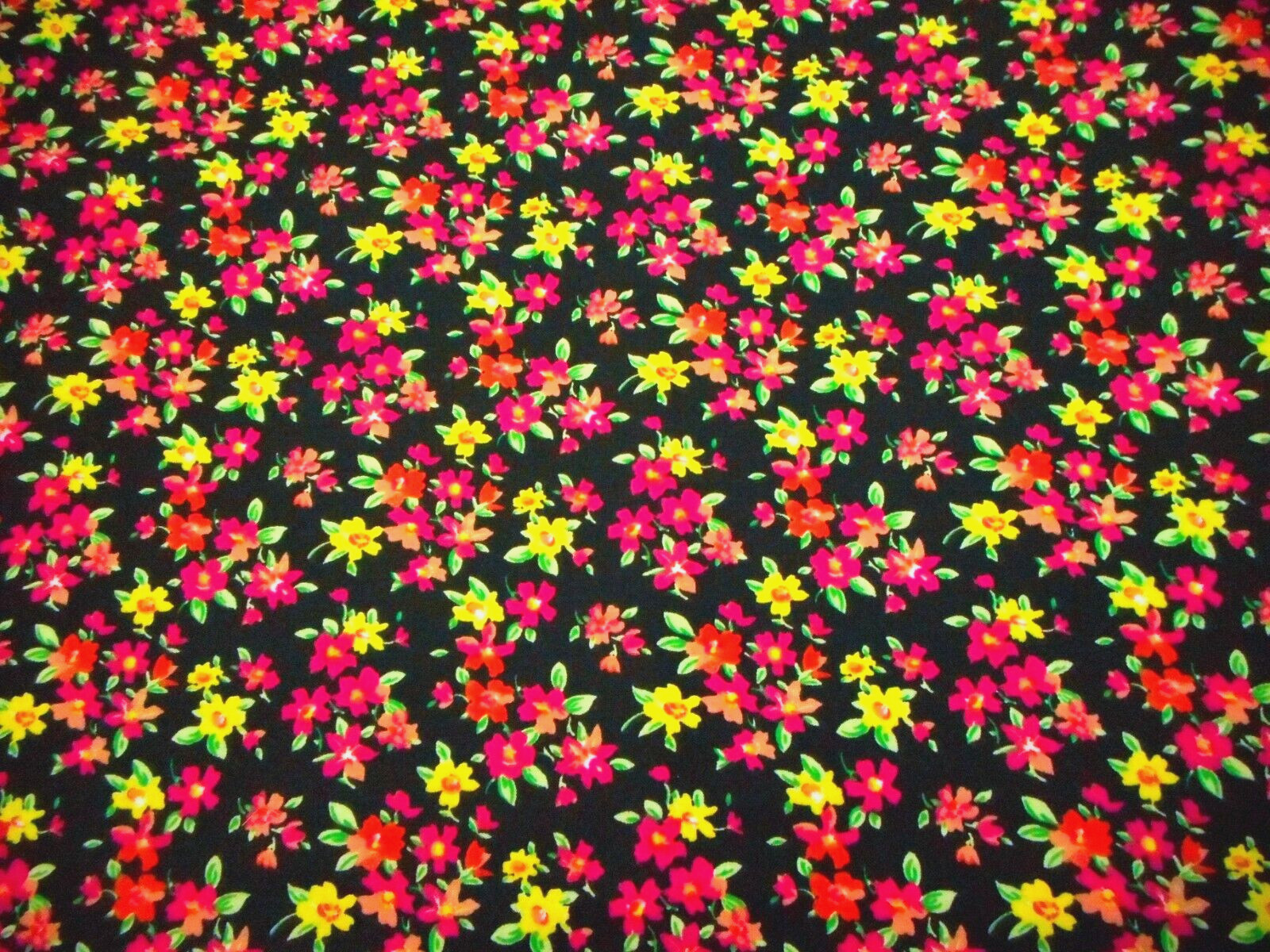 Floral Chintz Fabric By Yard SALE Pink Yellow Orange on Black Polish Cotton #PC - Image 2