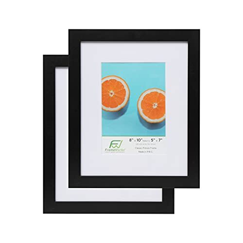 2-Pack, 8x10 Matted to 5x7 Picture Frame, Black - Classic Photo Frame with Te...