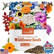 Groundio Wildflower Seeds Bulk, 4 Oz, 100,000+ Seeds, 26 Variety Mix Annual P