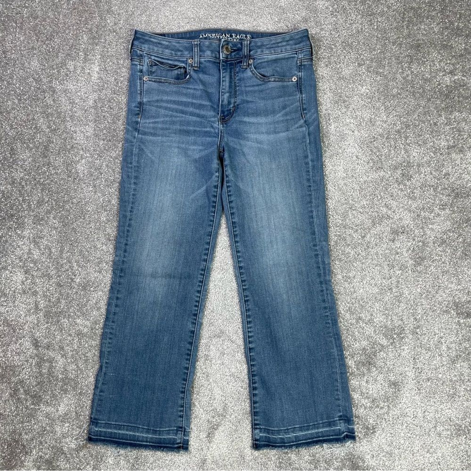 American Eagle Jeans Women's 6 Blue High Rise Kick Crop Stretch Frayed Hem