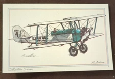 Vtg Postcard Aircraft 1973 Swallow Biplane Air Mail Aviation Roy Anderson Art