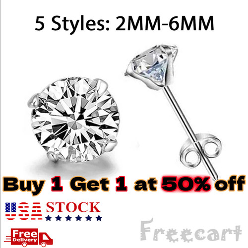 Elegant 925 Sterling Silver Round Earrings Cubic Zirconia Womens Mens Jewelry