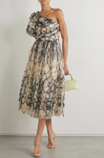 Ulla Johnson One-Shoulder Fossil Print Artemis Silk Midi Dress - Great Price - 4