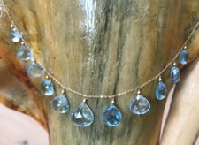 14K New Genuine Blue Topaz Graduated Necklace 30 Carats Of Blue Topaz