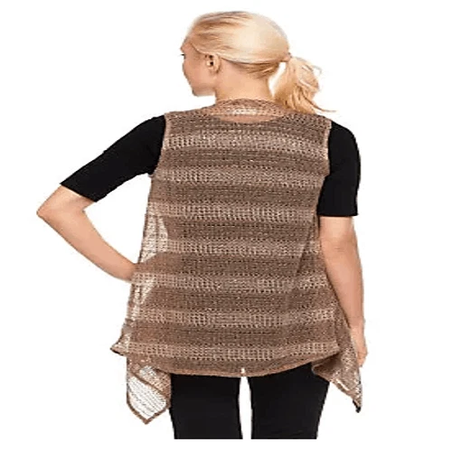 LOGO by Lori Goldstein Womens 3X Knit Crochet Cascading Vest Sequins Brown NWT - Image 2 of 3