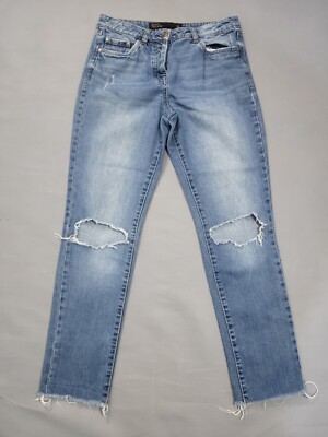 Next Damenjeans Größe 8 L Boyfit Relaxed Mid Rise Boyfriend gerippter roher Saum