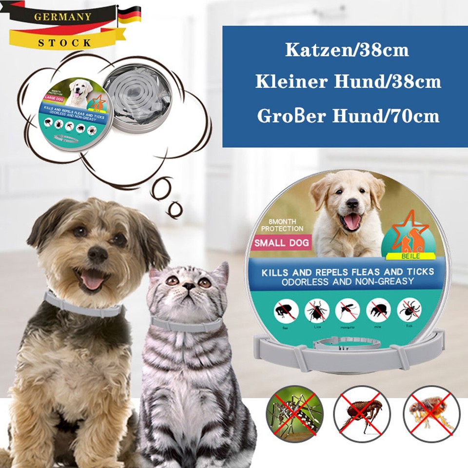 2stk Anti Insekten Floh Zeckenhalsband für Haustier Katzen Hund 8-Monate Schutz