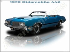 1970 Oldsmobile 442 NEW Metal Sign: Convertible in Blue w Black Trim 12x16"