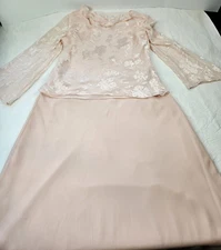 Vtg Chadwick Skirt Set Women 100% Silk Pink 16 (See Measurements) Romantic Read