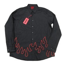Hugo Boss Men's Black Emero Graphic Print Straight Fit Stretch Button Down Shirt