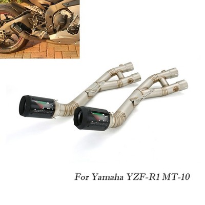 Exhaust Mid Link Pipe Carbon Fiber Muffler Tips For Yamaha YZF-R1 2015-2023