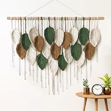 Large Macrame Wall Hanging Boho Woven Tapestry, Modern Bohemian Handmade Leaf Fe