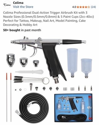 Colima Professional Dual-Action Trigger Airbrush Kit with 3 Nozzle Sizes (0.3...