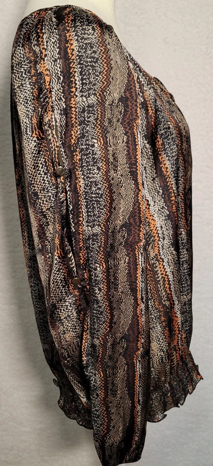 Women’s Blouse AB Studio Sz XL Long Button Sleeves Elastic Waist Silky NWT 0412 - Image 2 of 4