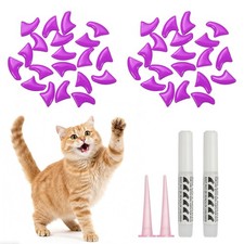 Cat Nail Caps, Cat Claw Covers with Adhesive Glue (40 Pcs, L, Purple)