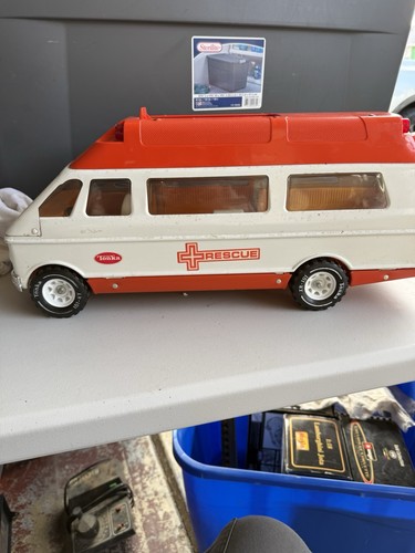 Vintage Tonka Pressed Steel Ambulance Rescue Vehicle Van Truck Orange White  - Afbeelding 3 van 12