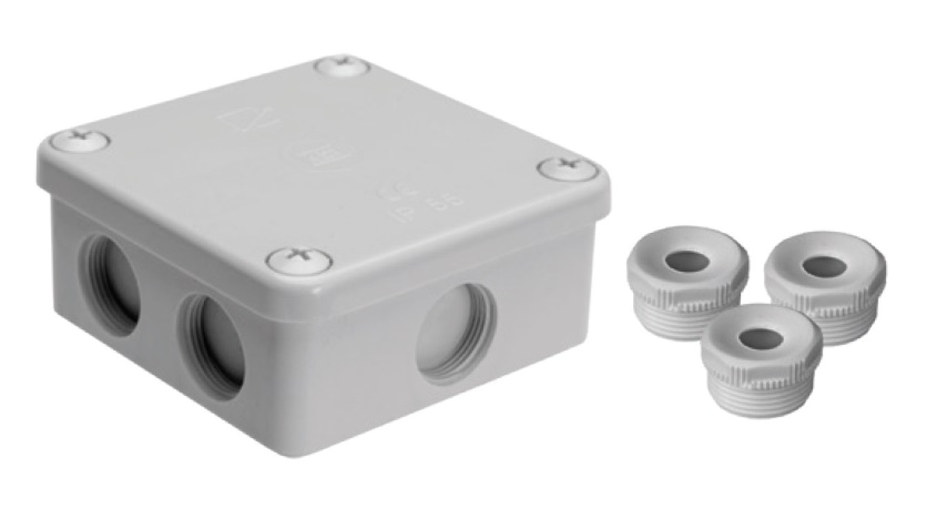 Surface-mounted box, material-bakelite, color RAL7035, IP54, 500V, 7 outp /T2UK
