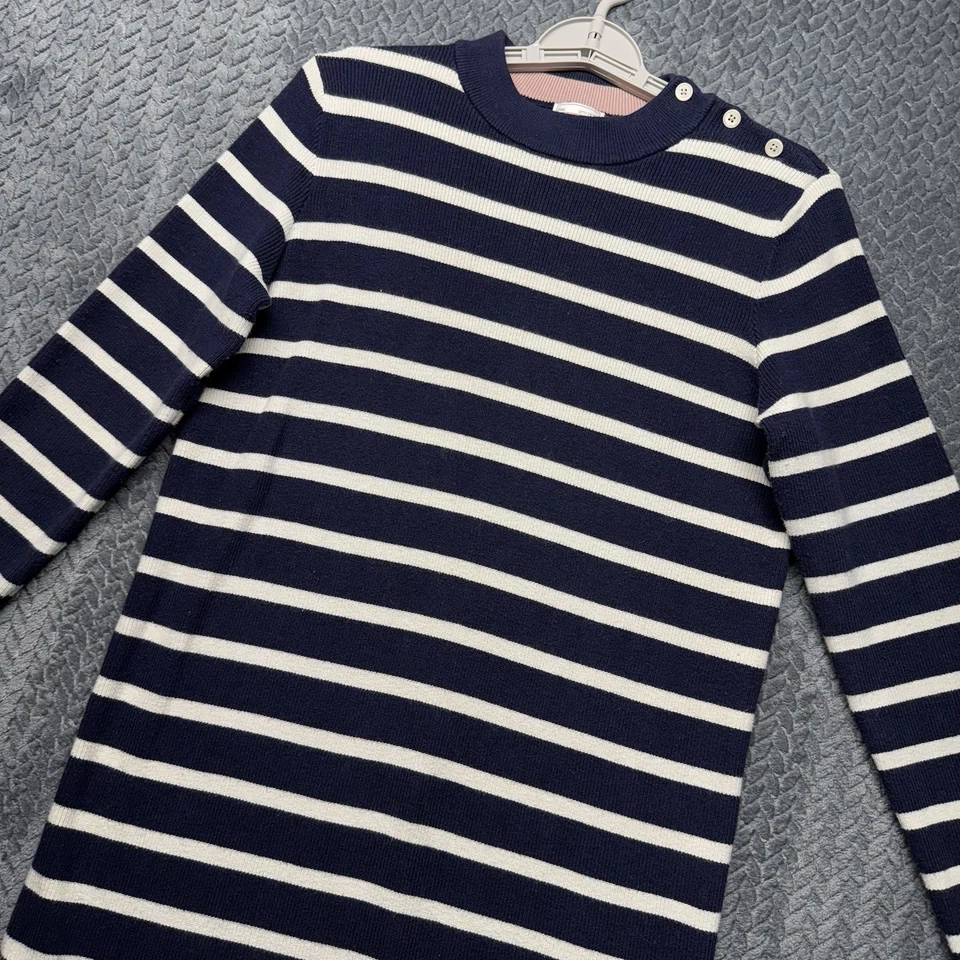 Vestido Suéter Gap M Azul Marino Crema Rayas Pullover Botón Hombro Algodón Cachemira Foto 2 de 4