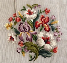 Vintage Bucilla Decorator Needlepoint Canvas Preworked Floral 27x27 Design 10x10