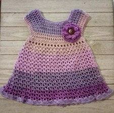 crochet handmade baby girls dress 3/6 months puffs iris purple