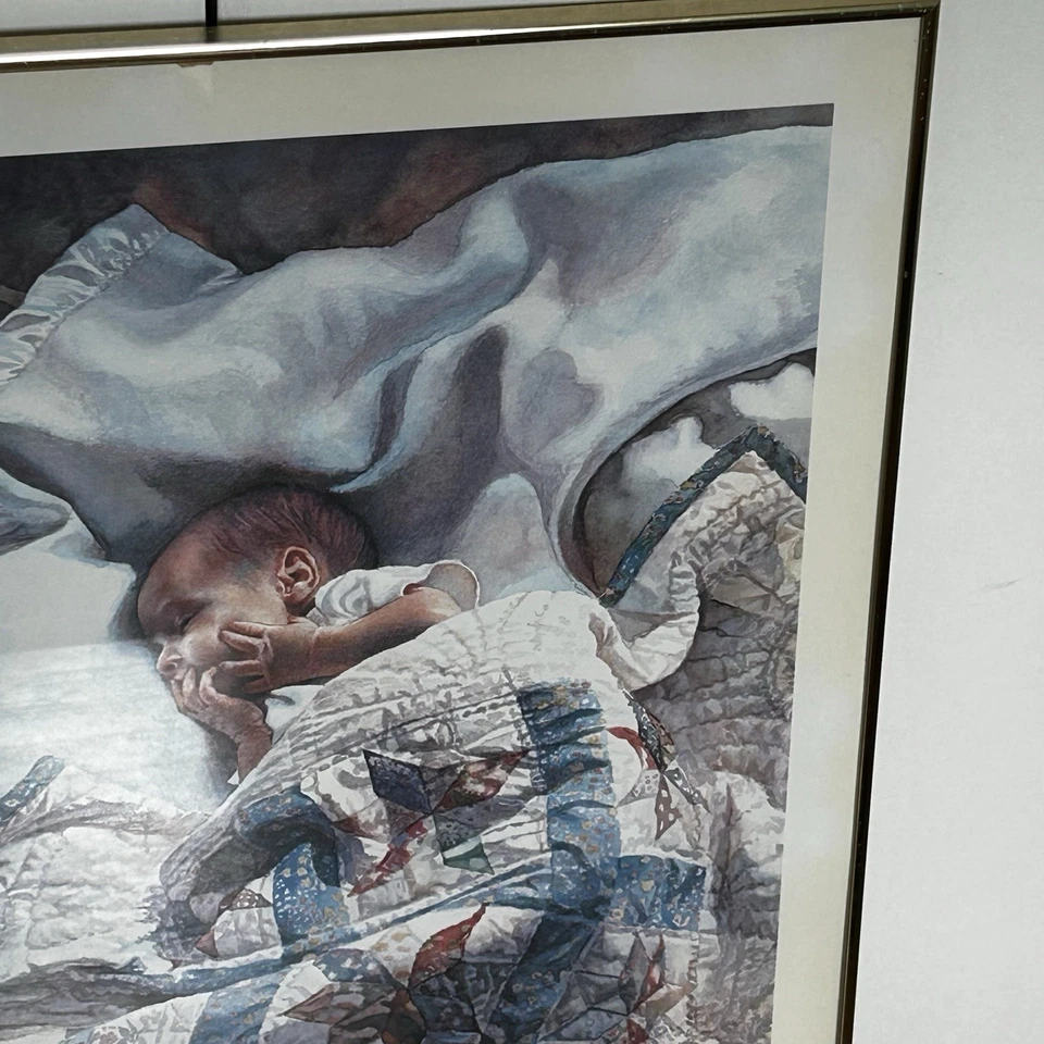 "Colcha de cuna" Steve Hanks 1988 de colección marco de metal dorado grande 20x32,5" Foto 4 de 4