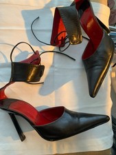 Gianmarco Lorenzi Black Leather / Red Interior + Tie Ankle Straps Heels EU 36