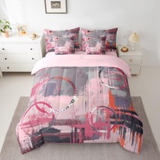 Geometric 7 Piece Bedding Set King Size for Boys Girls Teens Modern Abstract ...