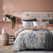 Venetian Damask Bohemian Paisley Duvet Cover Set Boho Chic Queen Copper Blue