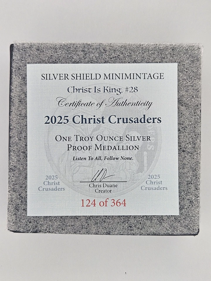 2025 Silver Shield Christ Crusaders 1 oz Proof Silver COA #124/364 Rare - Image 3 of 4