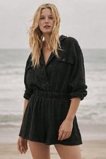 Free People Beach Ryan Crochet Knit Romper Black Resort Boho NEW Womens XS