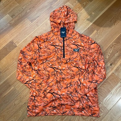 Waggle Mens Golf Hunting Season 1/4 Zip Hoodie Stretch Orange Outdoor L NWT