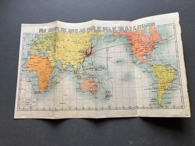 Vintage 1930s NYK Nippon Yusen Kaisha Ships World Route Map Japan China