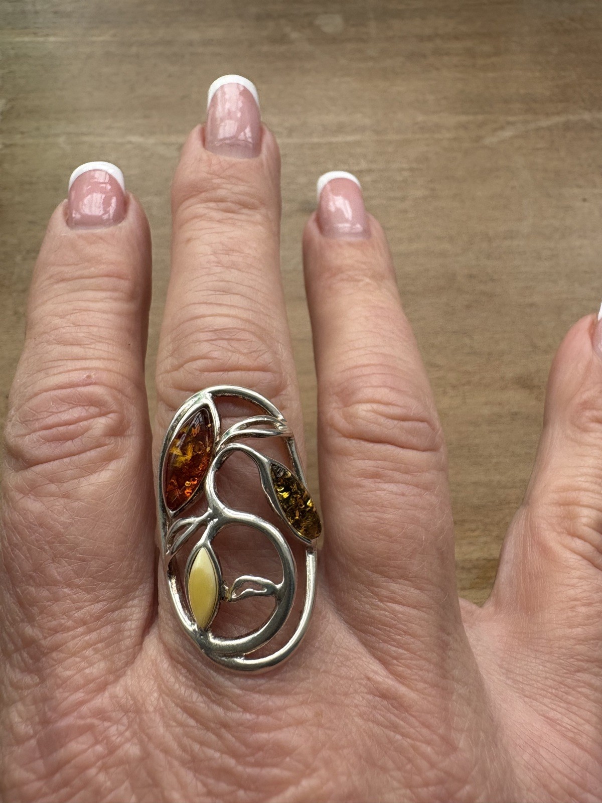 Amber & solid silver ring, hallmarked, size P, be… - image 4