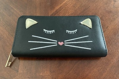 Avenue 9 Black cat  Wallet Face Black Gold Faux Leather New Without Tags