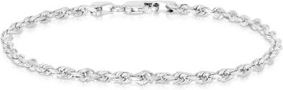 Floreo 14 Karat Weißgold 2 mm massives Seil Kette Armband oder Fußkettchen