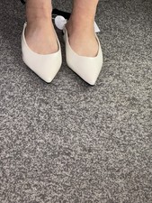 White Wide Fit Flat Pointed Toe Bridal Slingback Shoes New 