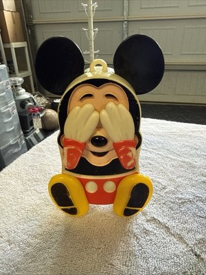 Vintage Walt Disney MICKEY MOUSE Illco Wind Up Musical Peekaboo Toy - WORKS