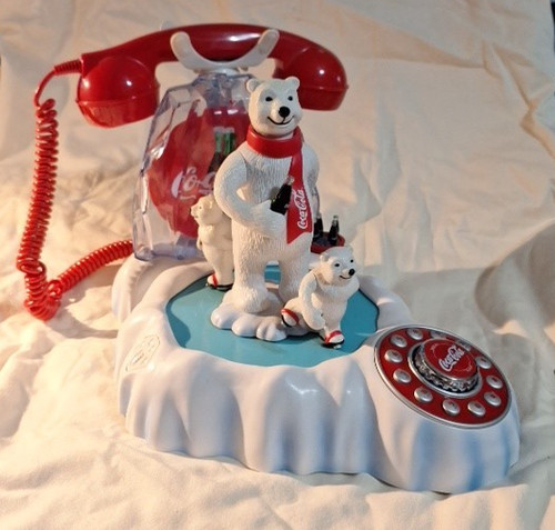 Vintage Coca-Cola Polar Bears Ice Skating Animated Musical Light-up Telephone