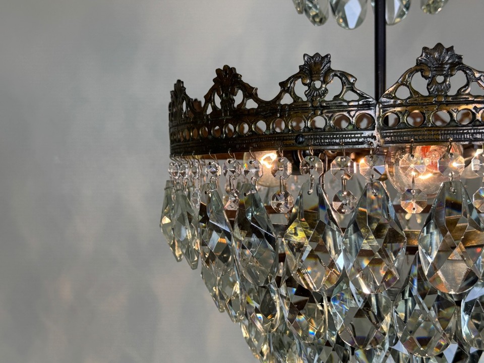 Antique / Vintage Brass & Crystal Chandelier Lighting Fixtures | French ...