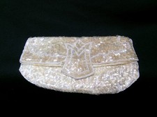 MCM Vintage Ivory Sequin Beaded Formal Cocktail Clutch Handbag Purse